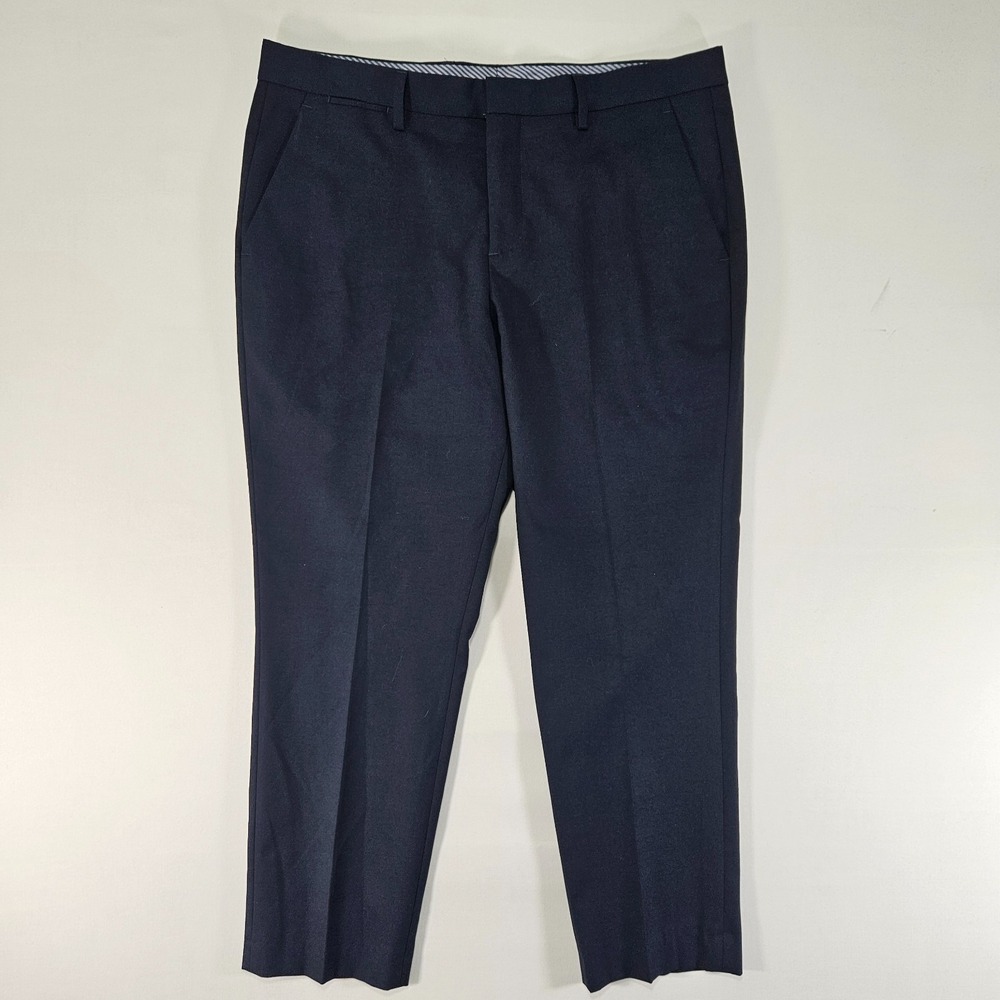 Express Men's Dress Pants Trousers Flat Front Navy Stretch Size 33x30 SLIM